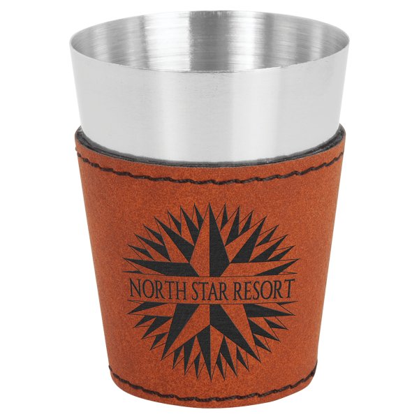 2 oz. Rawhide Engraved Faux Leather & Stainless Steel Shot Glass - Rawhide/Silver