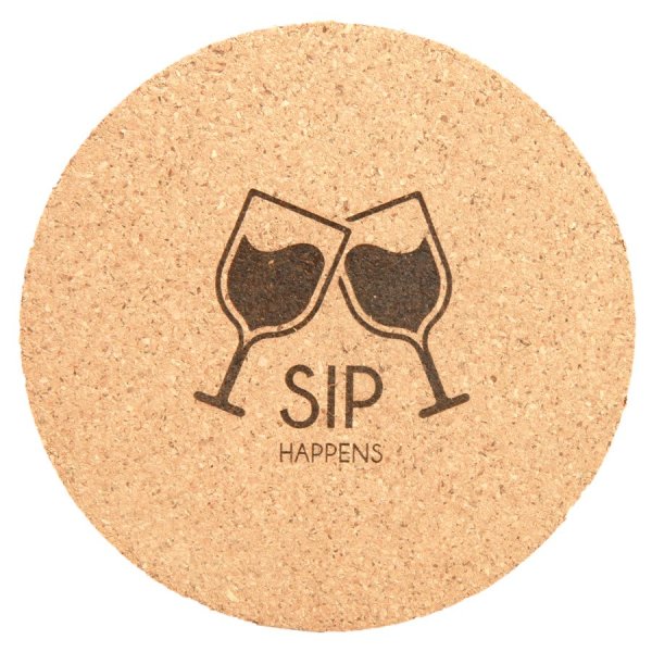 4" Round Cork Coaster - Light Brown