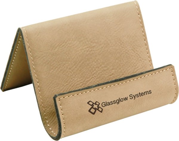 3 1/2" x 2 1/2" Light Brown Engraved Faux Leather Holder Easel - Light Brown
