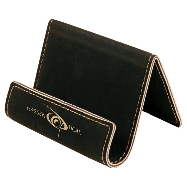 3 1/2" x 2 1/2" Black/Gold Engraved Faux Leather Holder Easel - Black