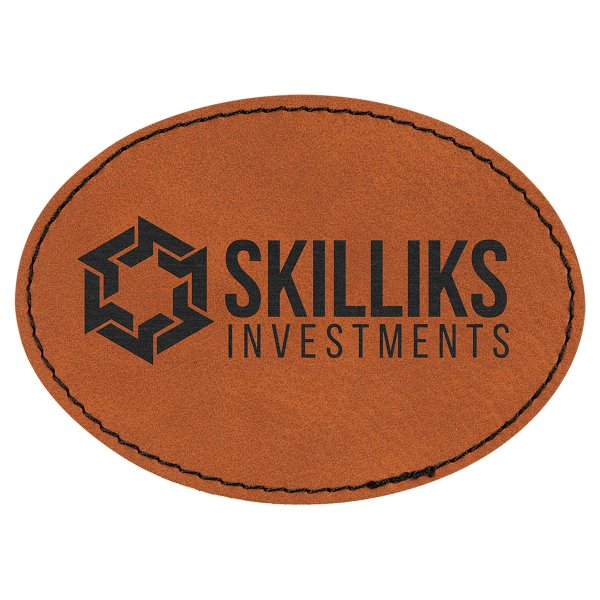 3 1/2" x 2 1/2" Rawhide Engraved Faux Leather Oval Patch with Adhesive - Rawhide