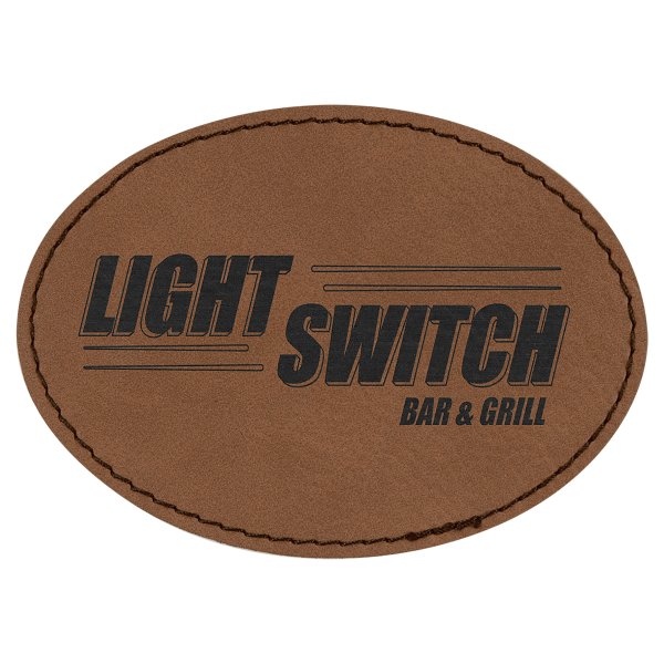 3 1/2" x 2 1/2" Dark Brown Engraved Faux Leather Oval Patch with Adhesive - Dark Brown
