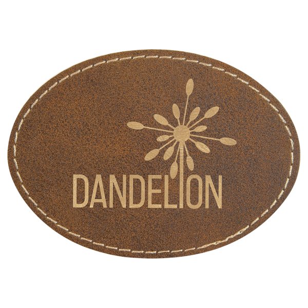 3 1/2" x 2 1/2" Rustic/Gold Engraved Faux Leather Oval Patch with Adhesive - Rustic