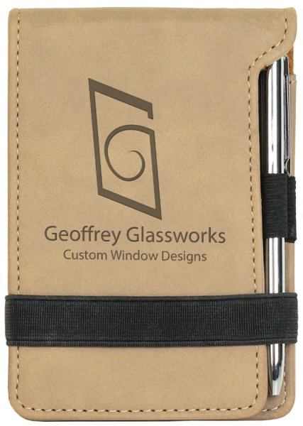 3 1/4" x 4 3/4" Light Brown Engraved Faux Leather Mini Notepad with Pen - Light Brown