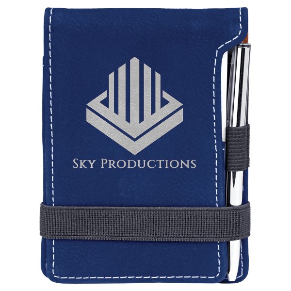 3 1/4" x 4 3/4" Blue/Silver Engraved Faux Leather Mini Notepad with Pen - Blue/Silver