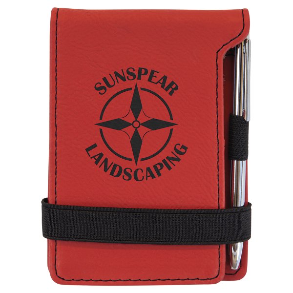 3 1/4" x 4 3/4" Red Engraved Faux Leather Mini Notepad with Pen - Red