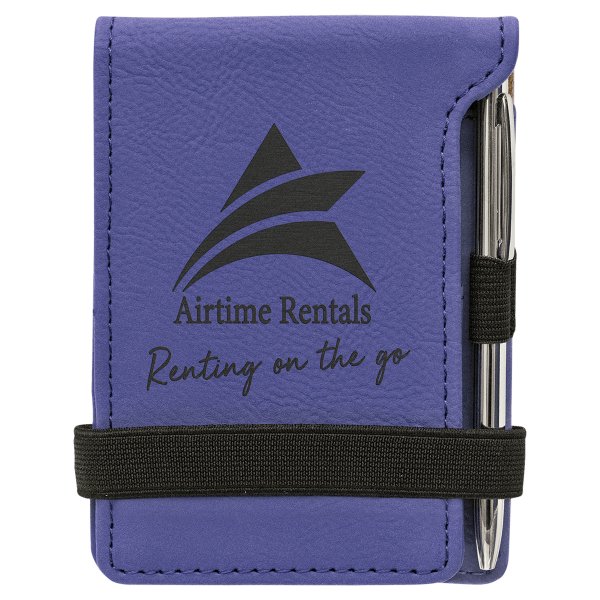 3 1/4" x 4 3/4" Purple Engraved Faux Leather Mini Notepad with Pen - Purple