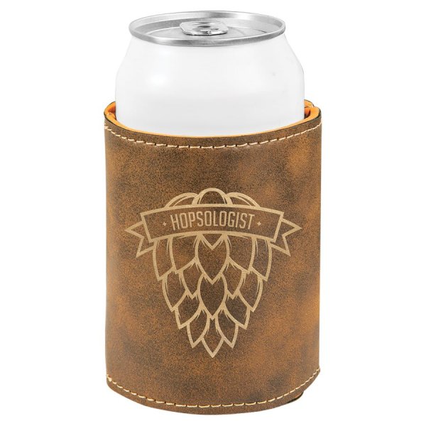 3 3/4" Rustic/Gold Engraved Faux Leather Beverage Holder - Rustic