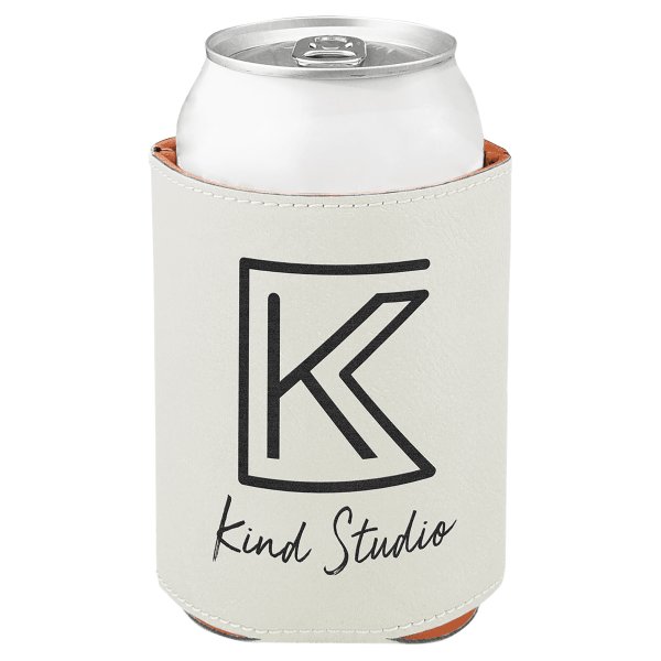 3 3/4" White Engraved Faux Leather Beverage Holder - White