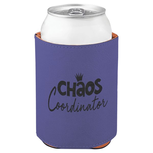 3 3/4" Purple Engraved Faux Leather Beverage Holder - Purple