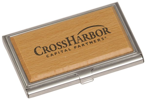 3 3/4" x 2 1/2" Metal/Wood Business Card Holder - Wood/Silver