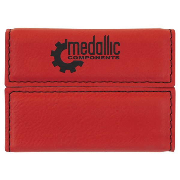 3 3/4" x 2 3/4" Red Engraved Faux Leather Hard Business Card Holder - Red
