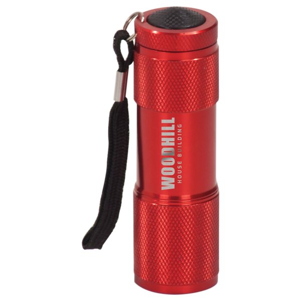 3 3/8" Red 9-LED Custom Engraved Flashlight with Strap - Red