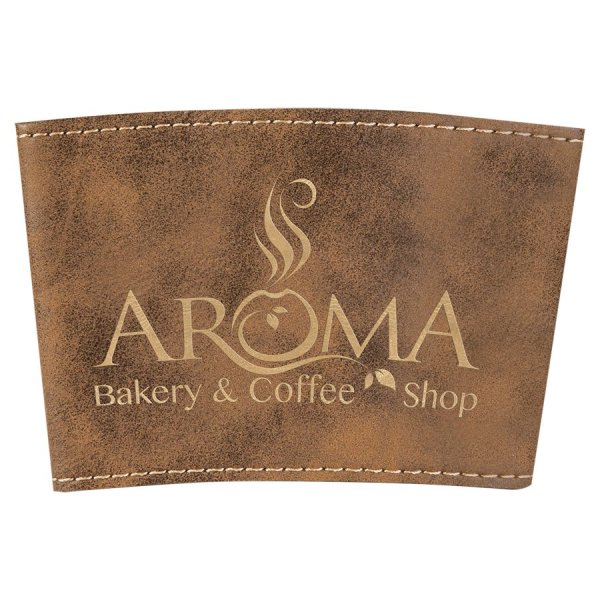 3" Rustic/Gold Engraved Faux Leather Mug Sleeve - Rustic