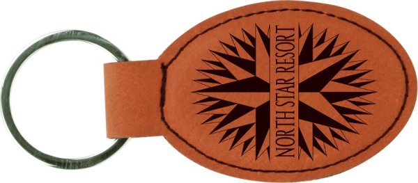 3" x 1 3/4" Rawhide Engraved Faux Leather Oval Keychain - Rawhide