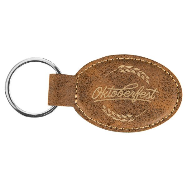 3" x 1 3/4" Rustic/Gold Engraved Faux Leather Oval Keychain - Rustic