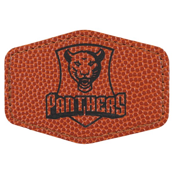 3" x 2" Basketball Engraved Faux Leather Hex Patch with Kota Pro Adhesive - Basketball (Orange)