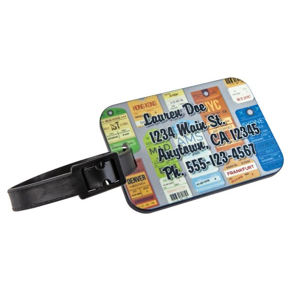 3" x 2" Custom Printed Polymer Rectangle Luggage Tag with Black Edge and Strap - White/Black