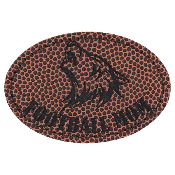 3" x 2" Football Engraved Faux Leather Oval Patch with Kota Pro Adhesive - Football