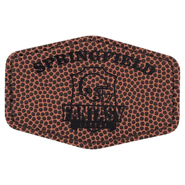 3" x 2" Hex Football Engraved Faux Leather Patch with Adhesive - brown