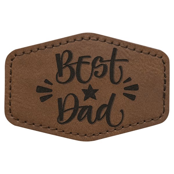3" x 2" Hex Dark Brown Engraved Faux Leather Patch with Adhesive - Dark Brown