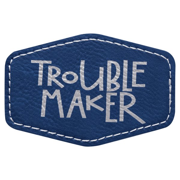 3" x 2" Hex Blue/Silver Engraved Faux Leather Patch with Adhesive - Blue