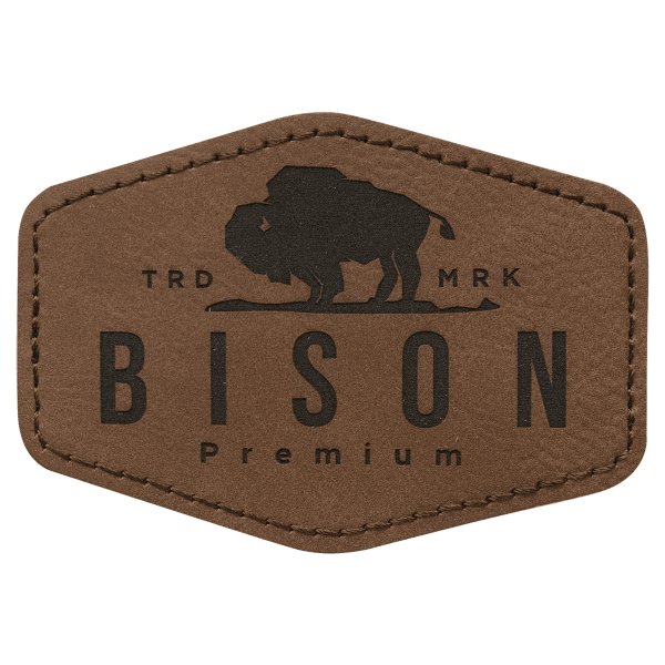 3 1/2" x 2 1/2" Hex Dark Brown Engraved Faux Leather Patch with Adhesive - Dark Brown