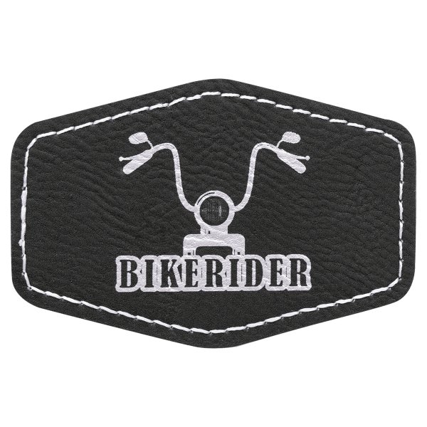 3" x 2" Black/Silver Engraved Faux Leather Hex Patch with Kota Pro Adhesive - Black