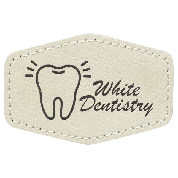 3" x 2" White Engraved Faux Leather Hex Patch with Kota Pro Adhesive - White