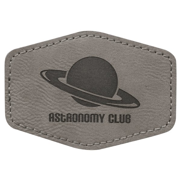 3 1/2" x 2 1/2" Gray Engraved Faux Leather Hex Patch with Kota Pro Adhesive - Gray