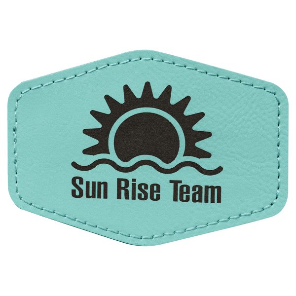 3 1/2" x 2 1/2" Teal Engraved Faux Leather Hex Patch with Kota Pro Adhesive - Teal