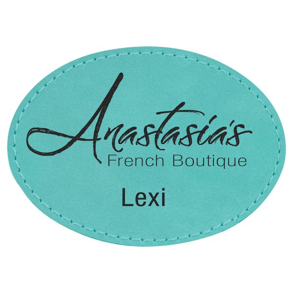 3 1/2" x 2 1/2" Teal Engraved Faux Leather Oval Patch with Kota Pro Adhesive - Teal