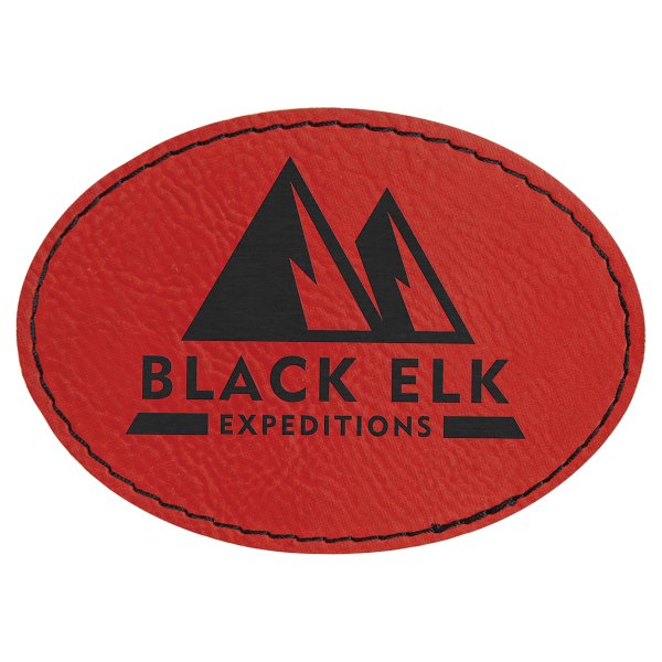 3 1/2" x 2 1/2" Red Engraved Faux Leather Oval Patch with Kota Pro Adhesive - Red