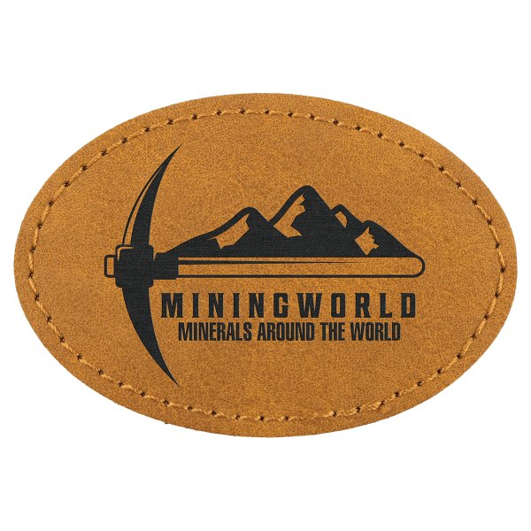 3" x 2" Light Brown Premier Engraved Faux Leather Oval Patch with Kota Pro Adhesive - Creekside Collection - Light Brown