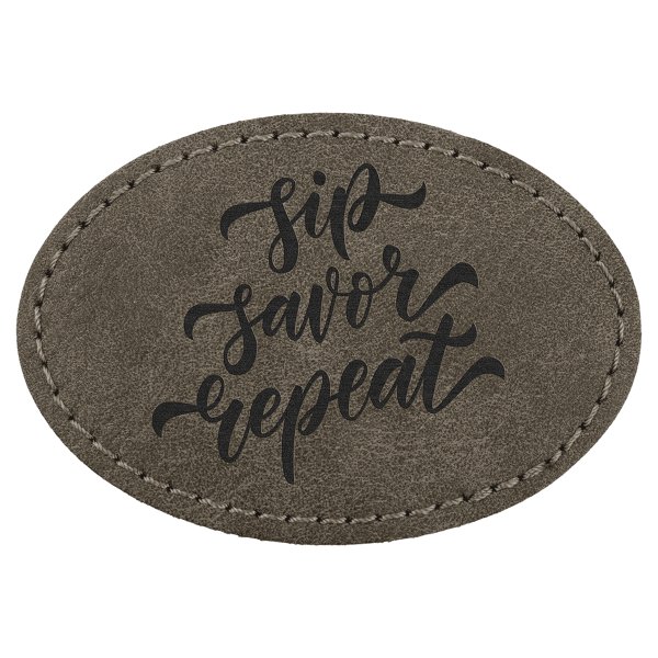 3" x 2" Dark Gray Premier Engraved Faux Leather Oval Patch with Kota Pro Adhesive - Creekside Collection - Dark Gray
