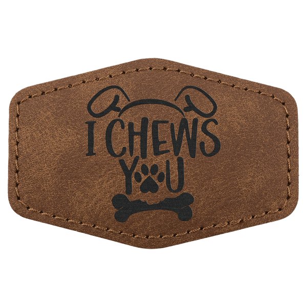 3" x 2" Dark Brown Premier Engraved Faux Leather Hex Patch with Kota Pro Adhesive - Creekside Collection - Dark Brown