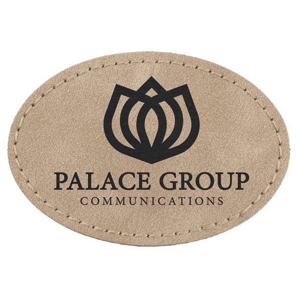 3" x 2" Light Tan Premier Engraved Faux Leather Oval Patch with Kota Pro Adhesive - Creekside Collection - Light Tan