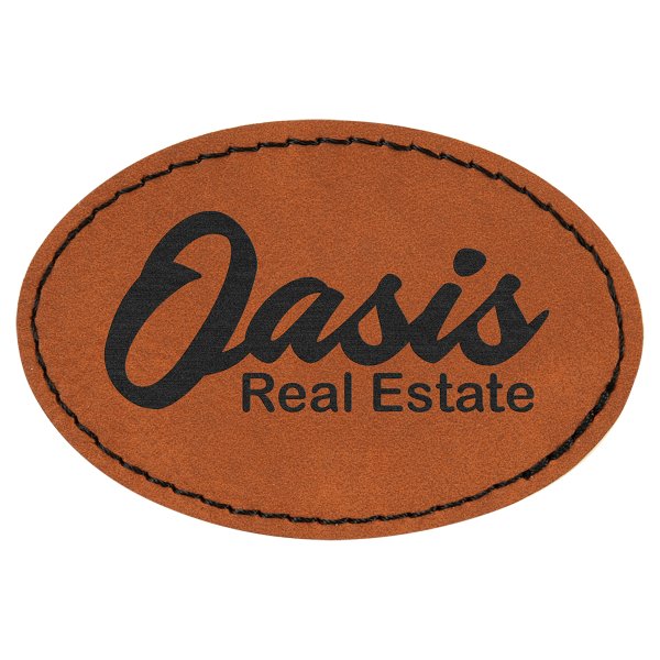3" x 2" Oval Rawhide Engraved Faux Leather Patch with Adhesive - Rawhide