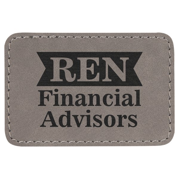 3" x 2" Rectangle Gray Engraved Faux Leather Patch with Adhesive - Gray