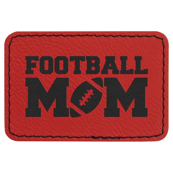 3" x 2" Rectangle Red Engraved Faux Leather Patch with Adhesive - Red
