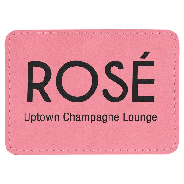 3 1/2" x 2 1/2" Rectangle Pink Engraved Faux Leather Patch with Adhesive - Pink