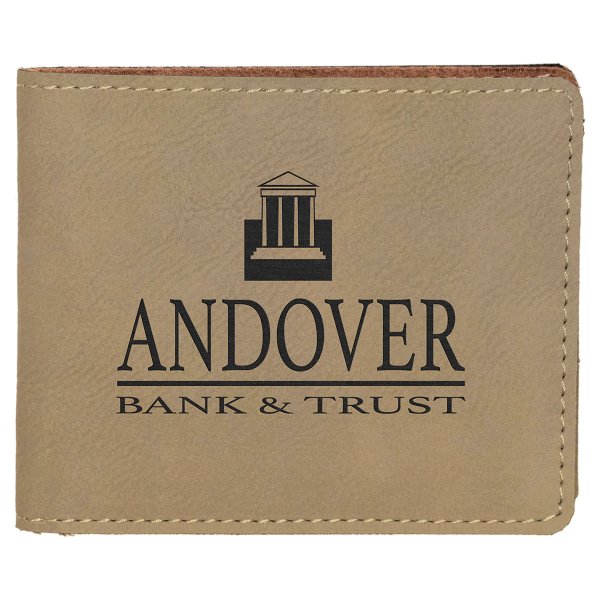 4 1/2" x 3 1/2" Light Brown Engraved Faux Leather Bifold Wallet - Light Brown
