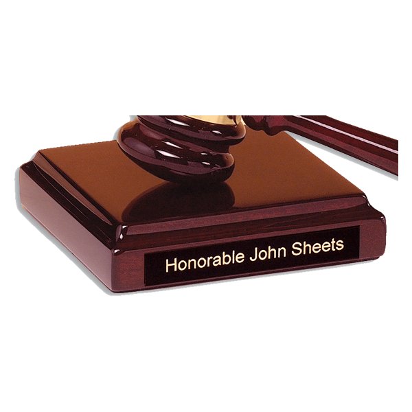 4 1/2" x 4 1/2" Rosewood Piano Finish Sounding Block with Black Plate for Personalization (Gavel Sold Separately) - Rosewood/Gold/Black