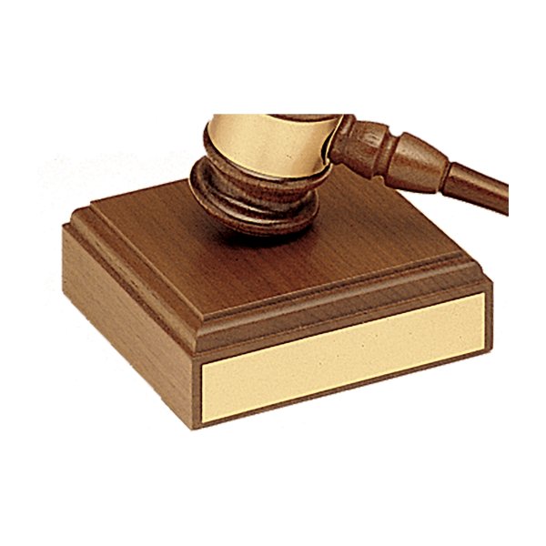 4 1/2" x 4 1/2" Walnut Gavel Sounding Block with Gold Plate for Personalization (Gavel Sold Separately) - Walnut/Gold/Black