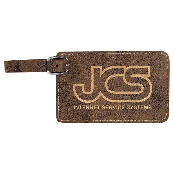 4 1/4" x 2 3/4" Rustic/Gold Engraved Faux Leather Luggage Tag - Rustic