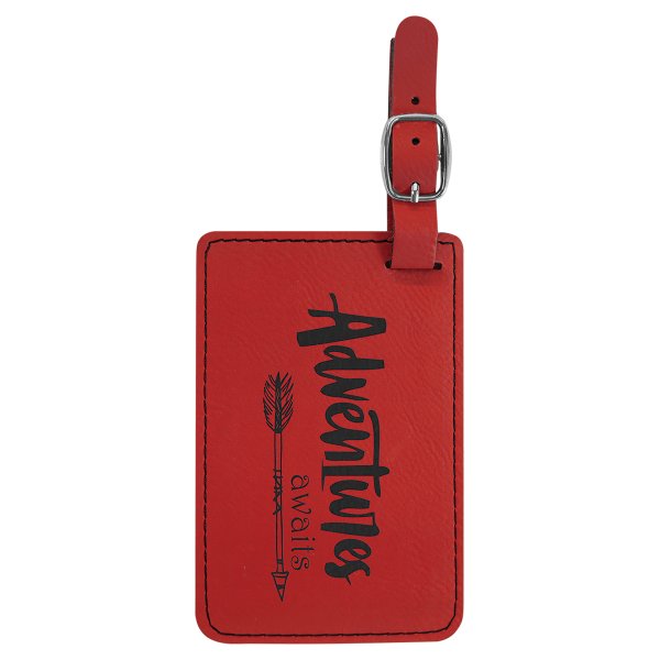 4 1/4" x 2 3/4" Red Engraved Faux Leather Luggage Tag - Red