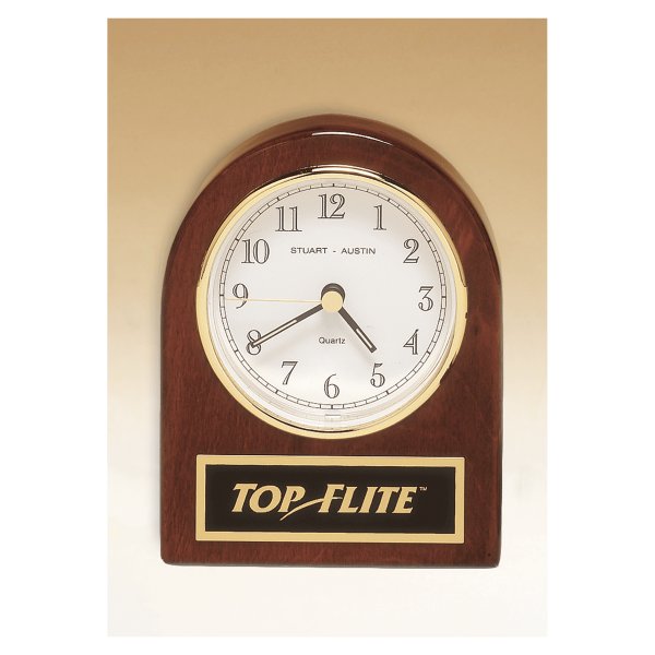 4 1/4" x 3 1/2" Rosewood Piano Finish Desk Clock with Black Plate - Rosewood/Gold/Black