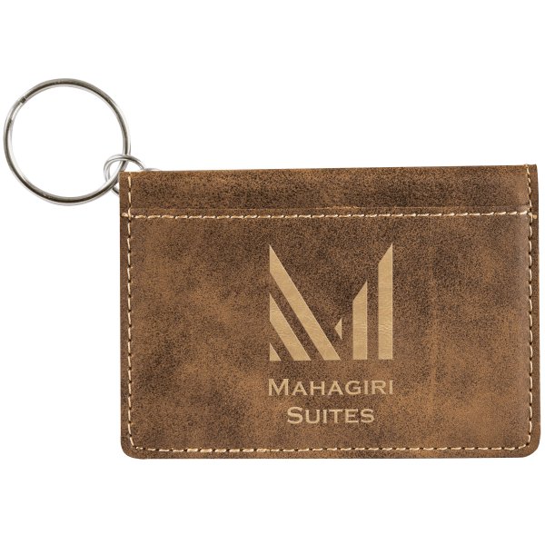 4 1/4" x 3" Rustic/Gold Engraved Faux Leather Keychain ID Holder - Rustic