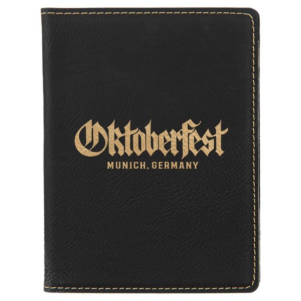 4 1/4" x 5 1/2" Black/Gold Engraved Faux Leather Passport Holder - Black/Gold