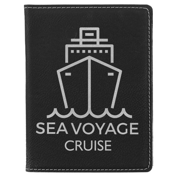 4 1/4" x 5 1/2" Black/Silver Engraved Faux Leather Passport Holder - Black/Silver